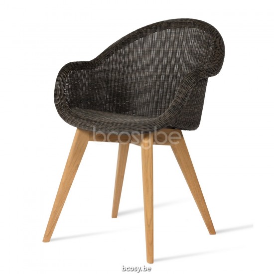 Vincent Sheppard Edgard Stoel Onbehandeld Teak Houten frame Mocca Wicker Polyethyleen.