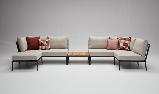 Vincent Sheppard Leo Modular Garden Coffee Table Lava Aluminium frame Untreated Teak top.