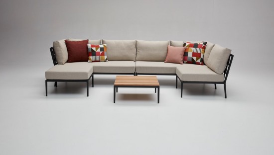 Vincent Sheppard Leo Modularer Garten Beistelltisch Rahmen aus Lava Aluminium Tischplatte Unbehandelt Teakholz.