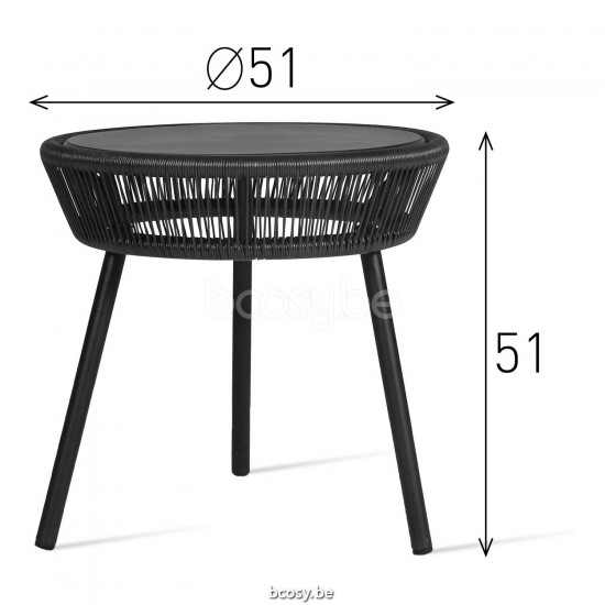 Vincent Sheppard Loop Round Garden Side Table Black Aluminium frame Black Wicker Polyethylene.