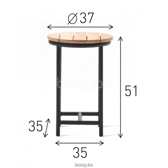 Vincent Sheppard Wicked Round Garden Side Table Dia 37 Black Aluminium frame Untreated Teak top.