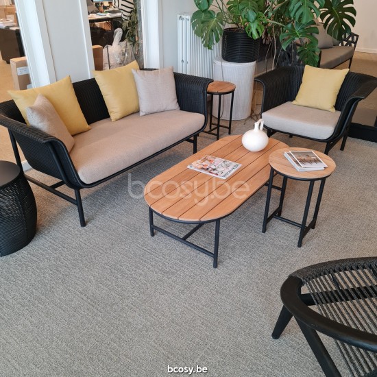 Vincent Sheppard Wicked Dia 37 Table d'appoint ronde de jardin cadre en Aluminium Noir dessus de table Teck Non traité.