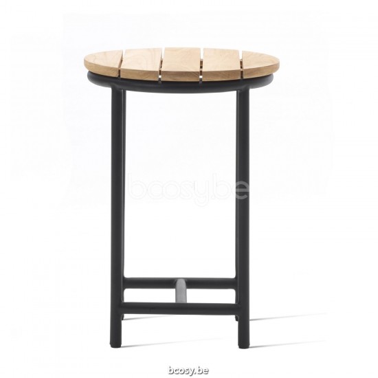 Vincent Sheppard Wicked Ronde tuinbijzettafel Dia 37 Zwart Aluminium frame Onbehandeld Teak Houten Tafelblad.