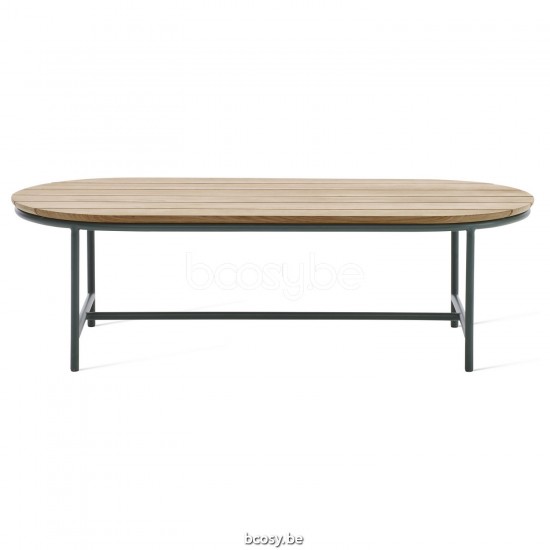 Vincent Sheppard Wicked Tuinsalontafel 123x55 Zwart Aluminium frame Onbehandeld Teak Houten Tafelblad.