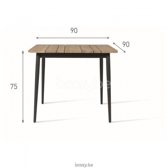 Vincent Sheppard Leo Garden Dining Table Teak Top 90x90 Lava Aluminium frame Untreated Teak top.