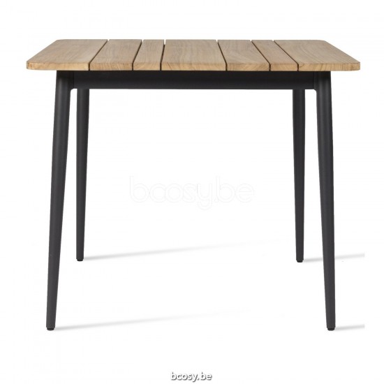 Vincent Sheppard Leo Tuintafel Teak Plank 90x90 Lava Aluminium frame Onbehandeld Teak Houten Tafelblad.