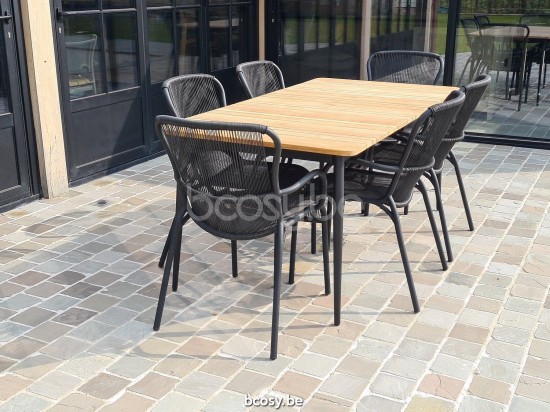 Vincent Sheppard Max Gartentisch Teakholzplatte 180x90 Rahmen aus Schwarz Aluminium Tischplatte Unbehandelt Teakholz.