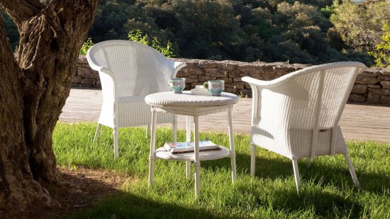 Vincent Sheppard Table d'appoint Avignon Avignon Table d'appoint ronde de jardin Lloyd Loom Blanc pur.