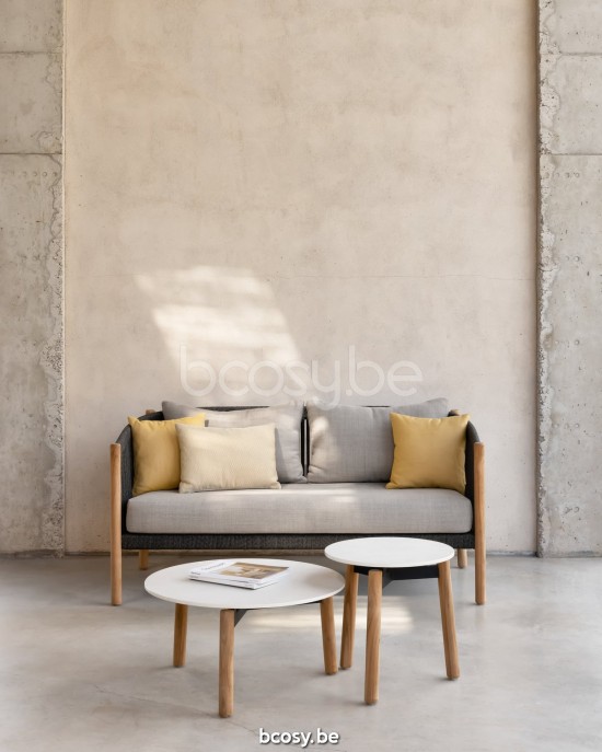 Vincent Sheppard Lento Dia 45 Table d'appoint ronde de jardin cadre en Teck Non traité dessus de table Céramique Portland.