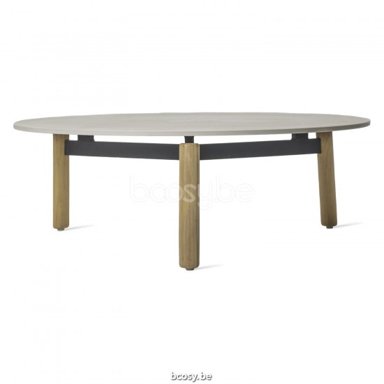 Vincent Sheppard Lento Ronde Tuinsalontafel Dia 90 Onbehandeld Teak Houten frame Portland Keramiek Tafelblad.