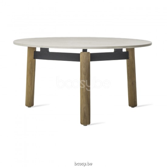 Vincent Sheppard Lento Ronde Tuinsalontafel Dia 68 Onbehandeld Teak Houten frame Portland Keramiek Tafelblad.