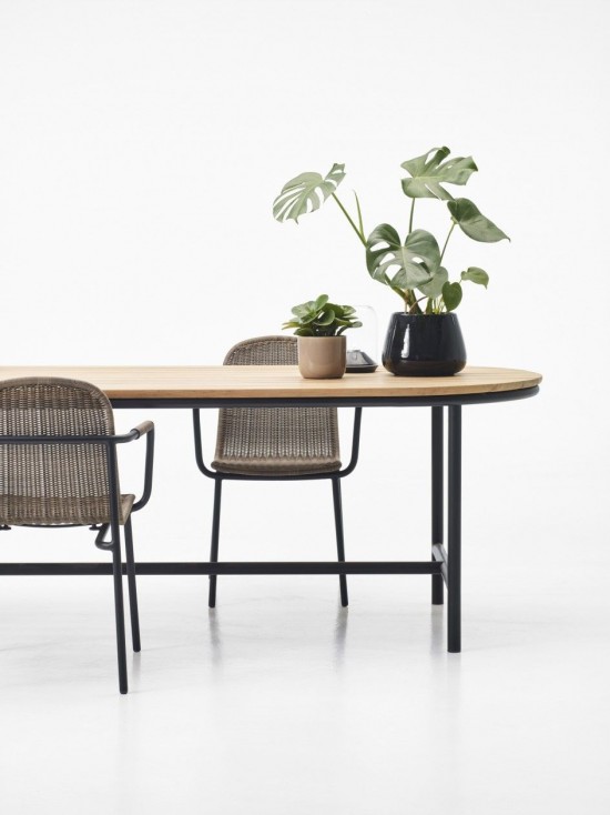 Vincent Sheppard Wicked 200x90 Table de Jardin cadre en Aluminium Noir dessus de table Teck Non traité.