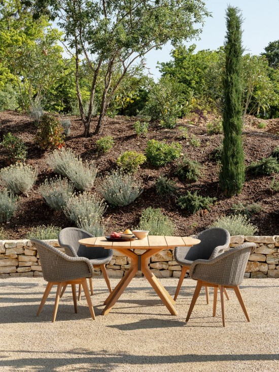 Vincent Sheppard Noa tuintafels Onbehandeld Teak Houten frame Dia 150.