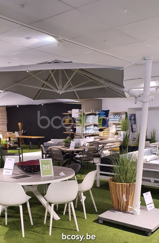 Jardinico ANTEGO 200x300 Parasol Ombrelle À Mât Libre Parasol Décentré Suspendu Deporté Pendant Flottant Rectangulaire 2x3 Mât Aluminium Thermolaqué En Blanc Mat| Toile-tissu Gris Nature Classic-Acryl.