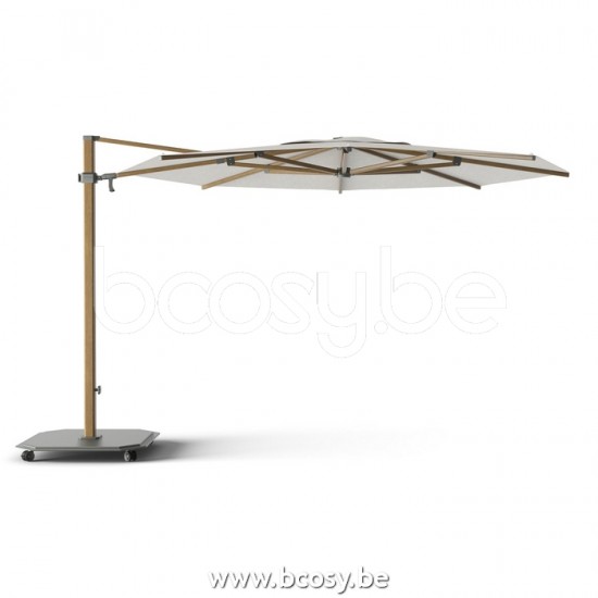 Jardinico JCP303 Ø350 Round Cantilever Parasol Pole Alu Teak Canopy Cotton Sunbrella Plus Marine.