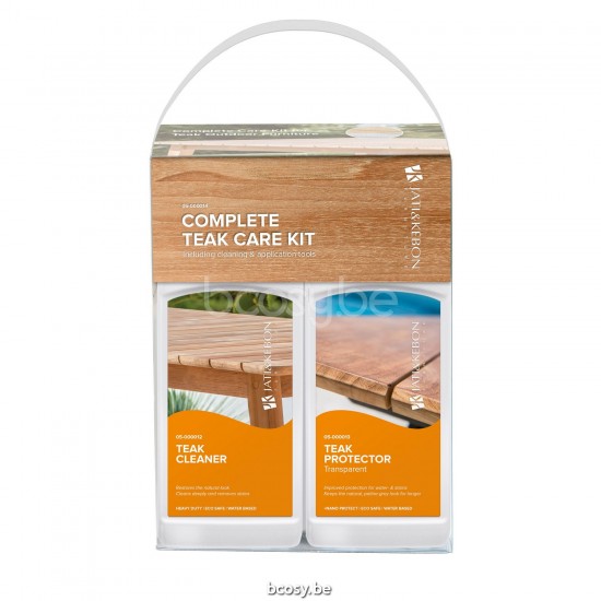 Jati Kebon Jkcare Kit d'entretien teck 3 en 1 avec nettoyant teck, protecteur teck et outil, 2x 1000 ml.