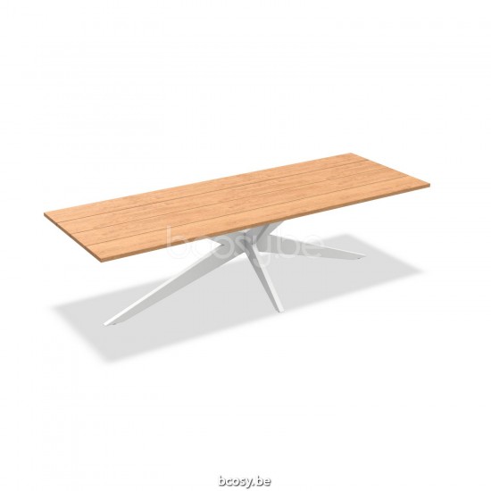 Jati Kebon Yate Table de jardin Aluminium blanc mat Dessus de table Teck.