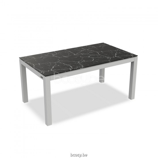 Jati Kebon Danli Tuintafel Wit mat aluminium Tafelblad Keramisch Black marble.