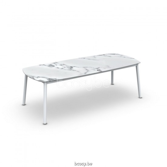 Jati Kebon Durham Tuintafel Wit mat aluminium Tafelblad Keramisch Calacatta.
