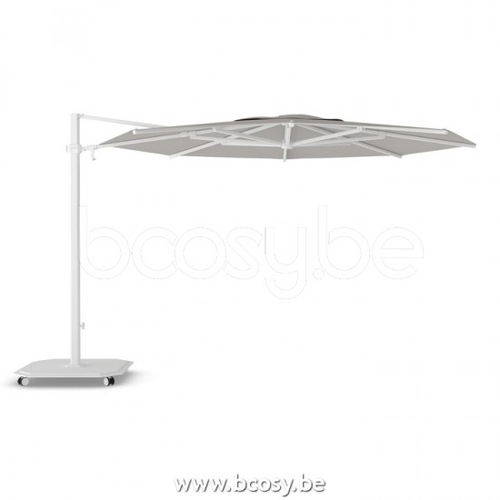 Jardinico JCP303 Ø350 Runder Freiarmschirm Weisser Mast Stoff Umber Sunbrella Plus Marine.