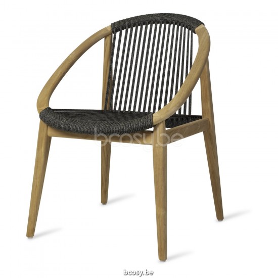 Vincent Sheppard Frida fauteuils de jardin Cadre en Teck non traité Corde Anthracite-Charbon Polypropylène.