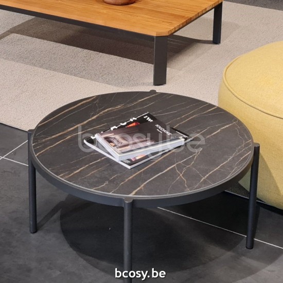 Jardinico VOLTE Table D'appoint De Jardin D'extérieur Emboîtable Rond Ø75 Aluminium Thermolaqué En Blanc Mat Ceramic Nero-Charcoal.