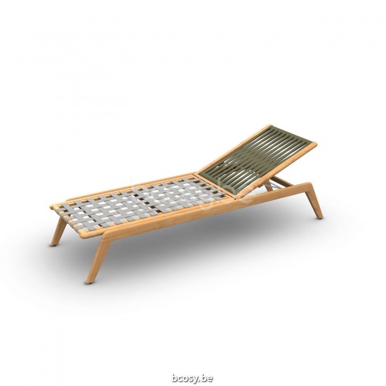 Jati Kebon Ritz Teak Chaise longue Sans coussins Corde Kaki.