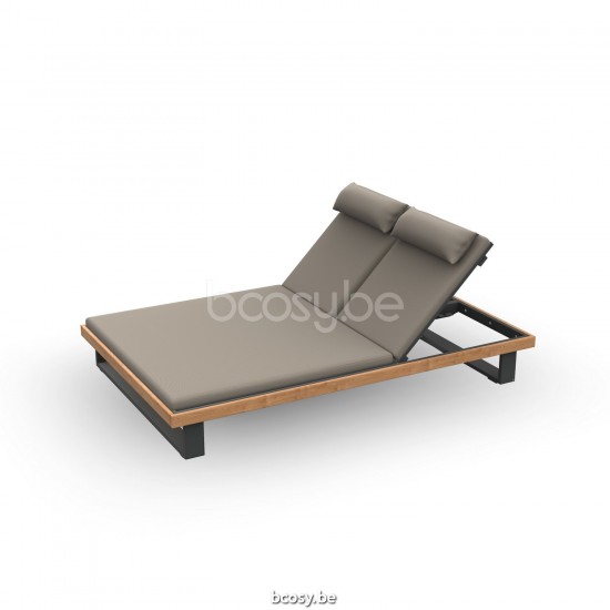 Jati Kebon Truro Double Sunlounger Double Alu Charcoal Mat/Teak.