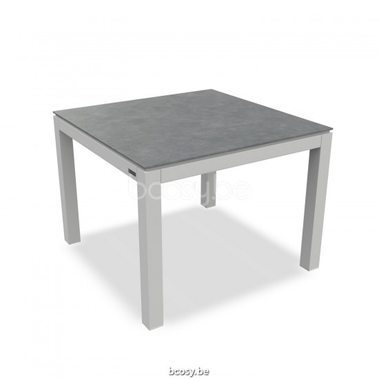 Jati Kebon Danli Table de jardin Aluminium blanc mat Dessus de table Céramique Gris cendré.