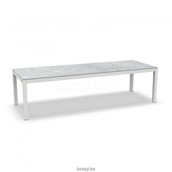 Jati Kebon Danli Table de jardin Aluminium blanc mat Dessus de table Céramique Gris cendré.