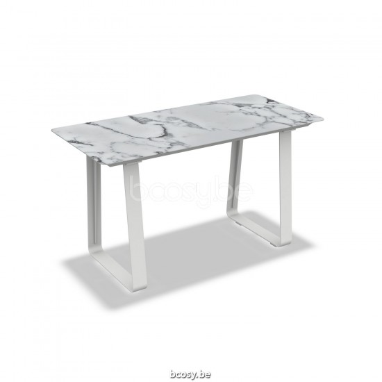 Jati Kebon Elko Table de bar Aluminium blanc mat Dessus de table Céramique Calacatta.