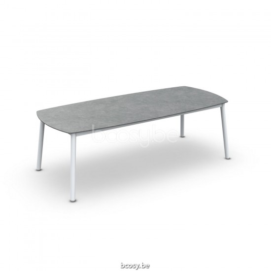 Jati Kebon Durham Table de jardin Aluminium blanc mat Dessus de table Céramique Gris cendré.