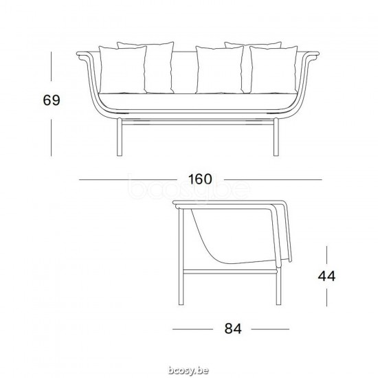 Vincent Sheppard Wicked Loungebank 2s Rahmen aus Schwarz Aluminium Taupe Flechtwerk Polyethylen.