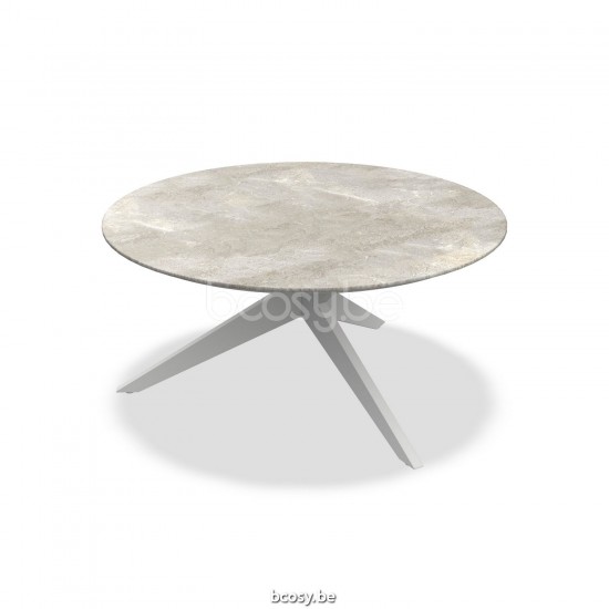 Jati Kebon Yate Dining Table Alu White Mat Ceramic Palladium Grey 12mm D150.