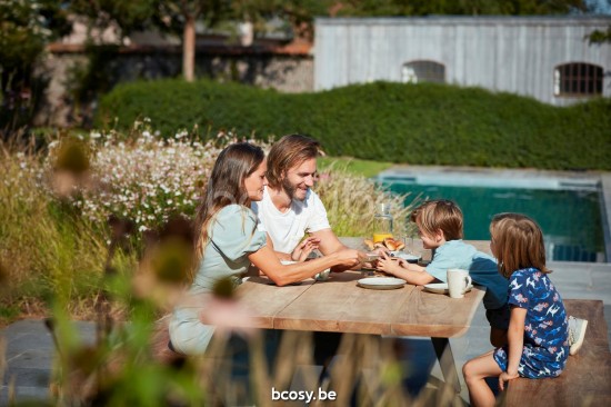 Diphano Pure Gartenbank 340x40 Aluminium Lava Gestell Tischplatte Natürliches Teakholz.