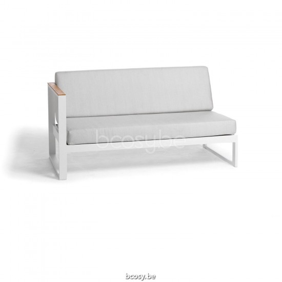 Diphano Landscape Modular Doppelsitz rechts mit Teakholzarmlehne Aluminium Weiß Gestell Stoff All Weather Shine Armlehnen in .