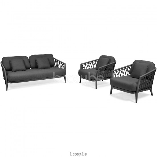 Diphano Diamond Combiné empilable (2x Fauteuil de jardin + 2-places) ensemble de coussins inclus Cadre Aluminium Lava Tissu C.