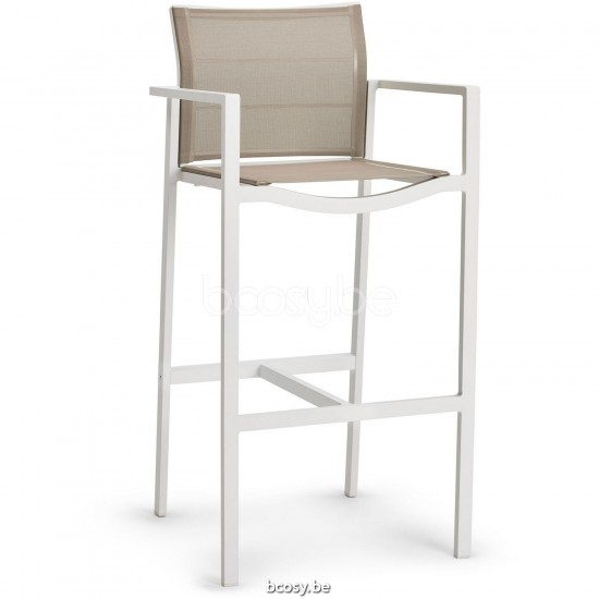 Diphano Alexa Tabouret de bar empilable 77h Cadre Aluminium blanc Tissu Couche unique de Batyline couleur sable.