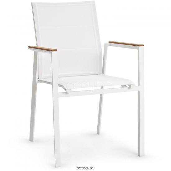 Diphano Selecta Chaise de jardin empilable avec accoudoir en teck Cadre Aluminium blanc Tissu Couche unique Batyline blanc Ac.