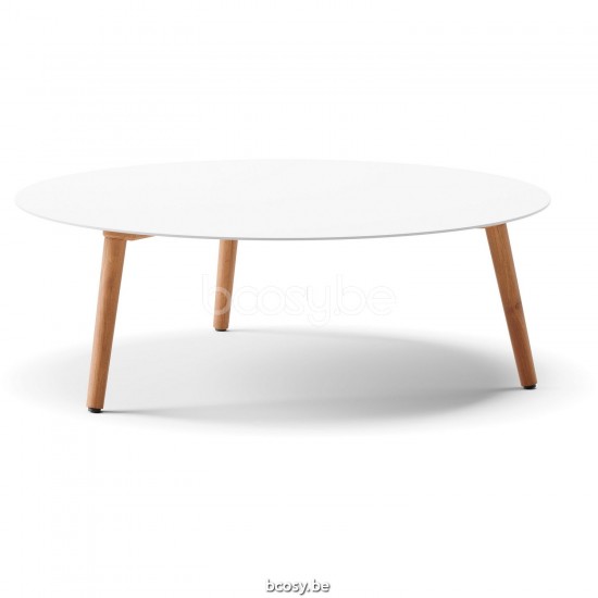 Diphano Ray table basse S 100xR (33,5h) Cadre Teck naturel Dessus Aluminium blanc.
