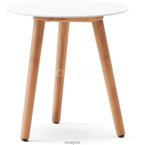 Diphano Ray table basse B 42xR (43,5h) Cadre Teck naturel Dessus Aluminium blanc.