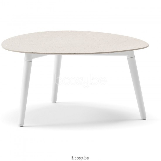 Diphano Ray table basse bio A 60xR (28,5h) Cadre Aluminium blanc Dessus Céramique Sable 9 mm imposé.