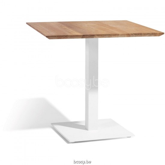 Diphano Alexa bistro table D (75x70) Aluminium White Frame Top Natural Teak.