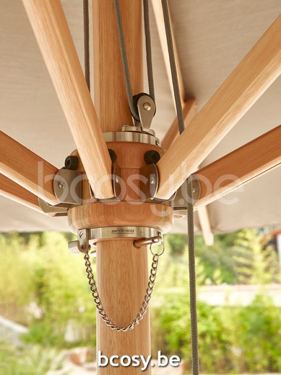 Jardinico CUBA 300x300 Vierkante Middenstam Parasol 3x3 Mast Eucalyptus Doek Natural Classic-Acryl solids.