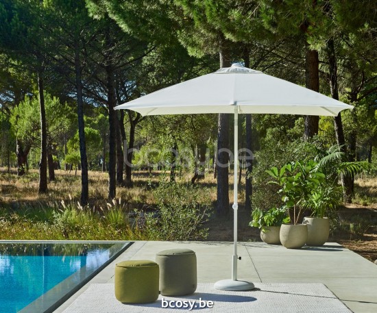 Jardinico MALIBU 240x240 Vierkante Middenstam Parasol 2,4x2,4 Mast Wit Doek White Olefin.