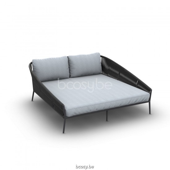 Jati Kebon Fortuna Rope Double Daybed Alu Charcoal Mat Rope Charcoal Black Straight Weaving Cushion Seat Mono + Back Single S.