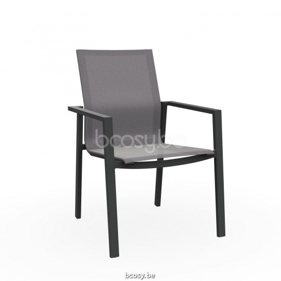 Jati Kebon Beja Stackable Arm Chair Alu Charcoal Mat Texteline Dark Grey.