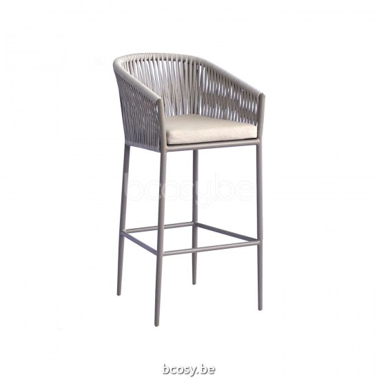 Jati Kebon Fortuna Rope Tabouret de bar avec accoudoirs Aluminium Dune mat.