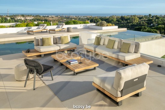 Jati Kebon Truro Gartensessel Lounge Basis 2-sitzig + 1 Teakholzteil Aluminium anthrazit matt.