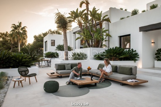 Jati Kebon Truro Gartensessel Lounge Basis 2-sitzig + 2 Teakholzteile Aluminium anthrazit matt.